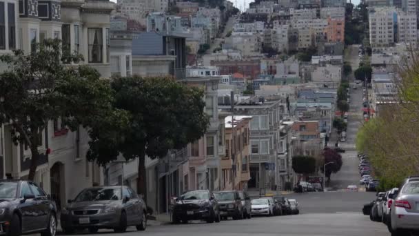 San Francisco Straatverkeer Victoriaanse Architectuur Russian Hill — Stockvideo