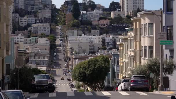 San Francisco Straatverkeer Victoriaanse Architectuur Russian Hill — Stockvideo