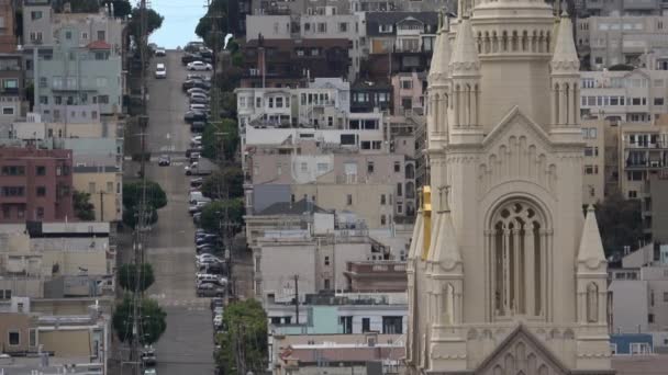 San Francisco Straatverkeer Victoriaanse Architectuur Russian Hill — Stockvideo