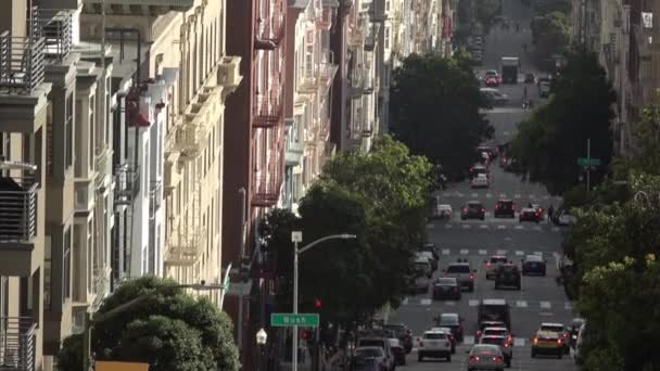 San Francisco Centrum Straat Verkeer Victoriaanse Architectuur Nob Hill — Stockvideo