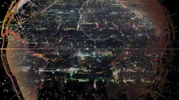 Tierra Girando Con Luces Nocturnas Ciudad — Vídeo de stock