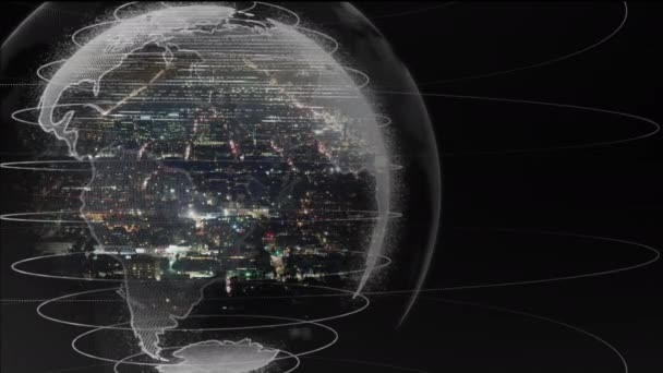 도시의 밤하늘을 밝히고 복사하는 공간으로 지구를 날아다니는 — 비디오
