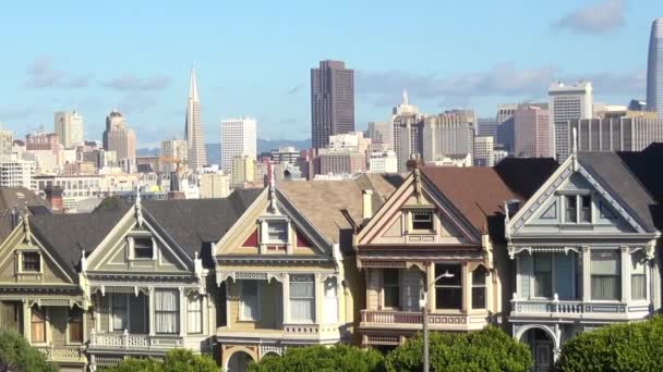 Beroemde Geschilderde Dames Victoriaanse Huizen Het Alamo Square San Francisco — Stockvideo