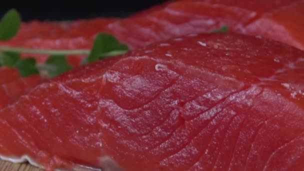 Filets Saumon Rouge Rouge Assaisonnés Sel — Video