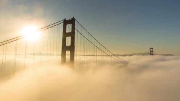 Golden Gate Bridge Con Luce Del Sole Mattutina Nebbia Bassa — Video Stock