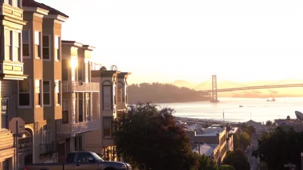 Ακριβά Σπίτια Πολυτελείας San Francisco Στο Λόφο Telegraph Θέα Bay — Αρχείο Βίντεο