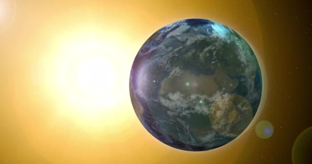 Güneşli Sarı Arkaplanı Olan Dönen Bir Dünya — Stok video