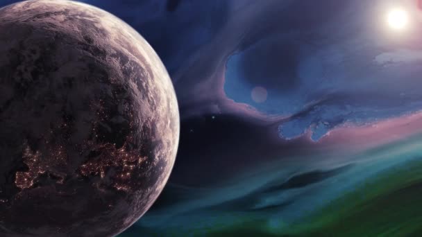 星云空间中的旋转地球 — 图库视频影像