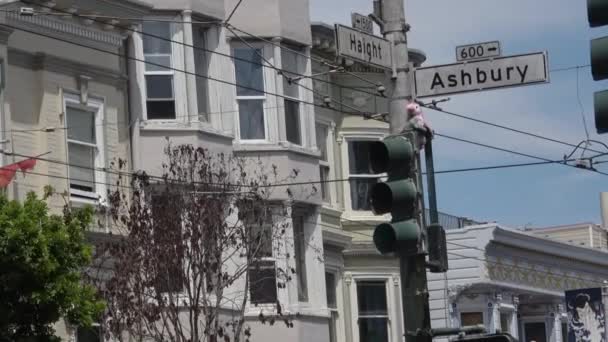 Haight Ashbury Berömda Gatuskylt San Francisco — Stockvideo