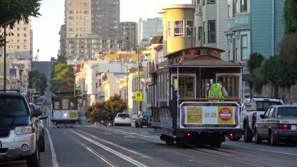 San Francisco Kabelbanen Ochtend Zonlicht — Stockvideo