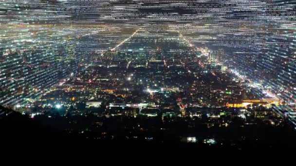 Urban Sprawl City Ilumina Noche Con Red Digital — Vídeo de stock