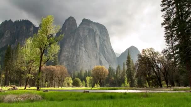 Parque Nacional Del Valle Yosemite Paisaje Escénico Con Bosques Acantilados — Vídeos de Stock