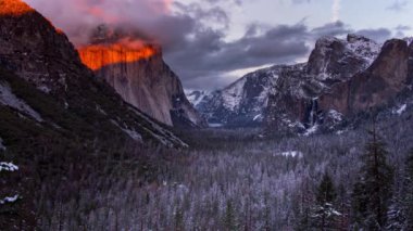 Yosemite Vadisi Ulusal Parkı manzaralı kış manzaralı film montajı