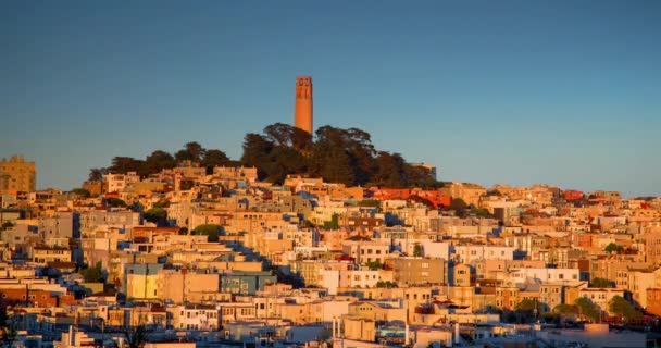 San Francisco Sunset Felett Telegraph Hill Házak Telegraph Hill — Stock videók