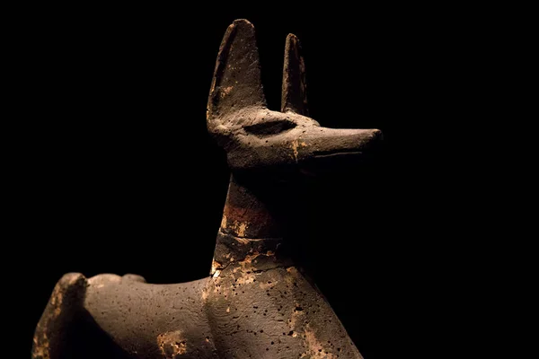 Leiden Países Bajos Ene 2019 Antigua Estatua Egipcia Anubis Exposición — Foto de Stock
