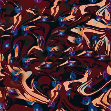 Soyut mavi ve kırmızı seri. Sanat, yaratıcılık ve hayal gücü üzerine projeler için tuval üzerinde hareket halindeki renkli boyanın bileşimi. Kusursuz desen