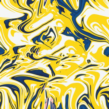 Soyut mavi ve sarı seriler. Sanat, yaratıcılık ve hayal gücü üzerine projeler için tuval üzerinde hareket halindeki renkli boyanın bileşimi. Kusursuz desen