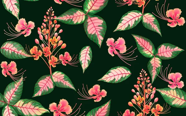 Akvarell Målning Färgglada Tropiska Löv Grön Lämna Sömlös Mönster Bakgrund — Stockfoto