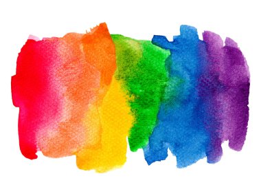 Suluboya gökkuşağı resim arkaplanı. LGBT gökkuşağı gurur pankartı beyaz arkaplanda izole edilmiş parlak illüstrasyon. Renkli fırça darbesi kırmızı, turuncu, sarı, yeşil, mavi, mor parlak suluboya..