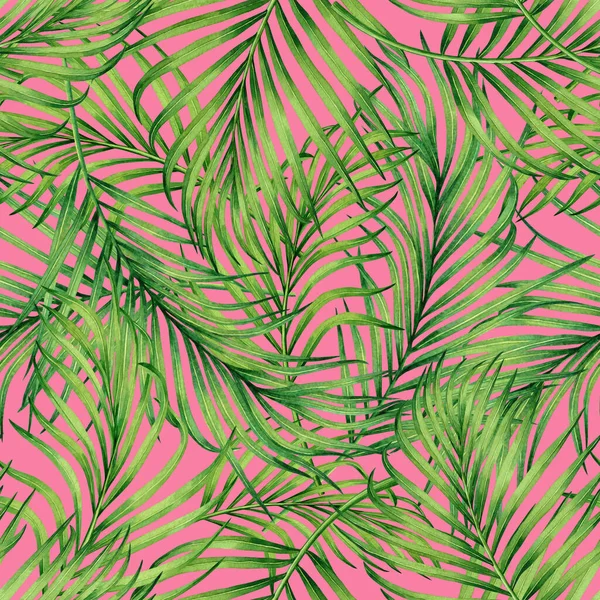 Aquarel Schilderen Kokosnoot Palmblad Groen Laat Naadloos Patroon Achtergrond Aquarel — Stockfoto