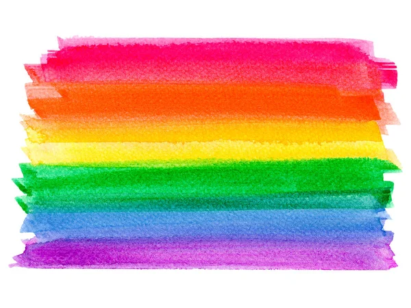 Suluboya gökkuşağı resim arkaplanı. LGBT gökkuşağı gurur pankartı beyaz arkaplanda izole edilmiş parlak illüstrasyon. Renkli fırça darbesi kırmızı, turuncu, sarı, yeşil, mavi, mor parlak suluboya..