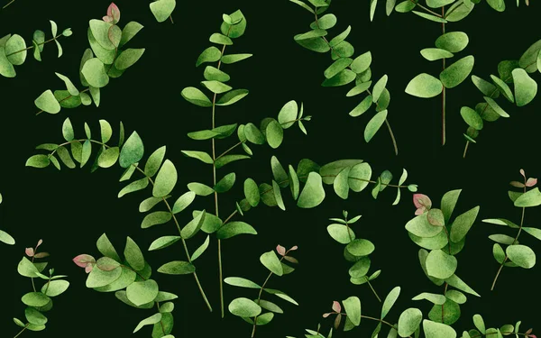 유칼립투스 가지를 물감으로 유칼립투스가지는 색이다 Green Leaf Seamless Pattern Background — 스톡 사진