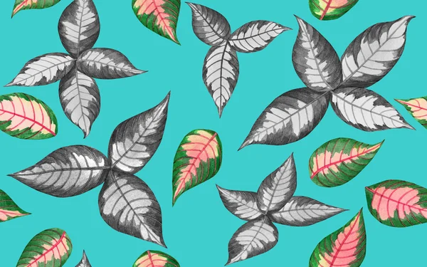 Akvarell Målning Färgglada Tropiska Palmblad Grön Lämna Sömlös Mönster Bakgrund — Stockfoto