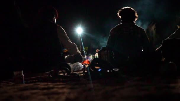 Un gruppo di cantanti folk rajasthani che eseguono canzoni tradizionali indiane alla fiera dei cammelli di Pushkar — Video Stock