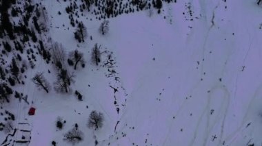 Solang Macera Vadisi, Himachal 'da kar altında eğlenen küçük siyah noktalar olarak görülen insanların havada yüksek çekim görüntüleri. 