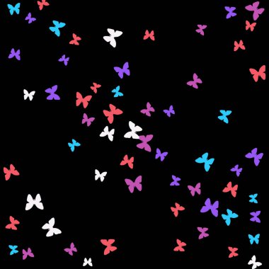 Renkli Kelebeklerle Yaz Arkaplanı. Basit Kadınsı Kart, Davetiye, Yazdırma Kalıbı. Güzel Kelebek Siluetleriyle Moda Dekorasyonu. Mot ile Vektör Arkaplanı