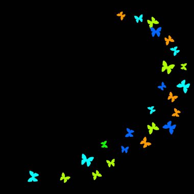 Renkli Kelebeklerle Yaz Arkaplanı. Basit Kadınsı Kart, Davetiye, Yazdırma Kalıbı. Güzel Kelebek Siluetleriyle Moda Dekorasyonu. Mot ile Vektör Arkaplanı