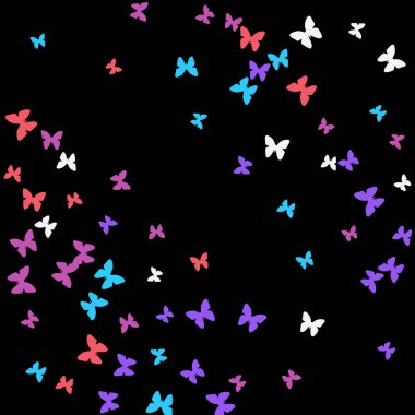 Renkli Kelebeklerle Yaz Arkaplanı. Basit Kadınsı Kart, Davetiye, Yazdırma Kalıbı. Güzel Kelebek Siluetleriyle Moda Dekorasyonu. Mot ile Vektör Arkaplanı