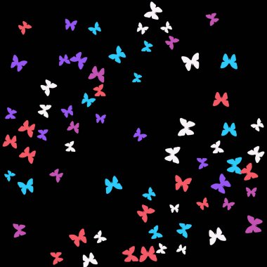 Renkli Kelebeklerle Yaz Arkaplanı. Basit Kadınsı Kart, Davetiye, Yazdırma Kalıbı. Güzel Kelebek Siluetleriyle Moda Dekorasyonu. Mot ile Vektör Arkaplanı