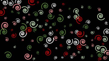 Renkli spiralleri olan şenlikli bir arka plan. Posta kartı, baskı, afiş ya da poster modası. Parti dekorasyonu, düğün, doğum günü ya da yıldönümü davetiyesi için güzel spiraller. Vecto