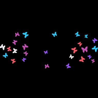 Renkli Kelebeklerle Yaz Arkaplanı. Basit Kadınsı Kart, Davetiye, Yazdırma Kalıbı. Güzel Kelebek Siluetleriyle Moda Dekorasyonu. Mot ile Vektör Arkaplanı