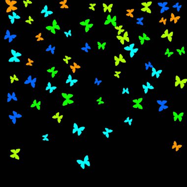 Renkli Kelebeklerle Yaz Arkaplanı. Basit Kadınsı Kart, Davetiye, Yazdırma Kalıbı. Güzel Kelebek Siluetleriyle Moda Dekorasyonu. Mot ile Vektör Arkaplanı