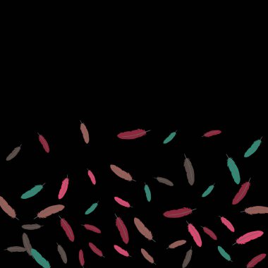 Renkli tüyler. Renkli tüylerin izleri Evcil Hayvanlar için Tasarım. Baskı, Logo ya da Poster için Basit Desen. Vektör Konfeti Arkaplanı