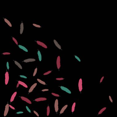 Renkli tüyler. Renkli tüylerin izleri Evcil Hayvanlar için Tasarım. Baskı, Logo ya da Poster için Basit Desen. Vektör Konfeti Arkaplanı