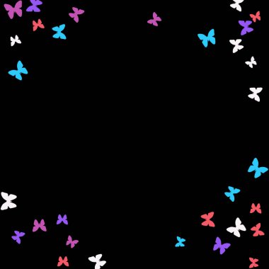 Renkli Kelebeklerle Yaz Arkaplanı. Basit Kadınsı Kart, Davetiye, Yazdırma Kalıbı. Güzel Kelebek Siluetleriyle Moda Dekorasyonu. Mot ile Vektör Arkaplanı