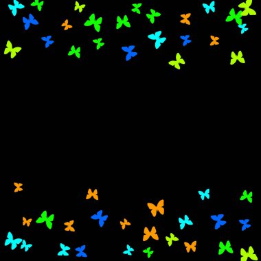 Renkli Kelebeklerle Yaz Arkaplanı. Basit Kadınsı Kart, Davetiye, Yazdırma Kalıbı. Güzel Kelebek Siluetleriyle Moda Dekorasyonu. Mot ile Vektör Arkaplanı