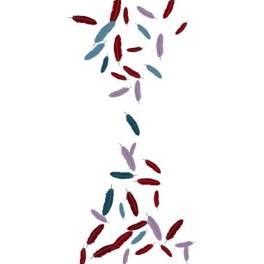 Renkli tüyler. Renkli tüylerin izleri Evcil Hayvanlar için Tasarım. Baskı, Logo ya da Poster için Basit Desen. Vektör Konfeti Arkaplanı