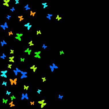 Renkli Kelebeklerle Yaz Arkaplanı. Basit Kadınsı Kart, Davetiye, Yazdırma Kalıbı. Güzel Kelebek Siluetleriyle Moda Dekorasyonu. Mot ile Vektör Arkaplanı