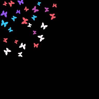 Renkli Kelebeklerle Yaz Arkaplanı. Basit Kadınsı Kart, Davetiye, Yazdırma Kalıbı. Güzel Kelebek Siluetleriyle Moda Dekorasyonu. Mot ile Vektör Arkaplanı