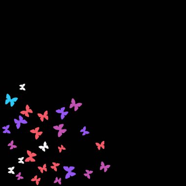 Renkli Kelebeklerle Yaz Arkaplanı. Basit Kadınsı Kart, Davetiye, Yazdırma Kalıbı. Güzel Kelebek Siluetleriyle Moda Dekorasyonu. Mot ile Vektör Arkaplanı