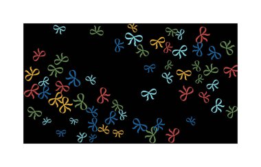 Renkli Fiyonklarla Şenlik Arkaplanı. Posta kartı, baskı, afiş ya da poster modası. Parti dekorasyonu, düğün, doğum günü ya da yıldönümü davetiyesi için küçük şirin fiyonklar. Vektör