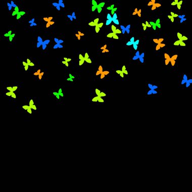 Renkli Kelebeklerle Yaz Arkaplanı. Basit Kadınsı Kart, Davetiye, Yazdırma Kalıbı. Güzel Kelebek Siluetleriyle Moda Dekorasyonu. Güve ile Vektör Arkaplanı