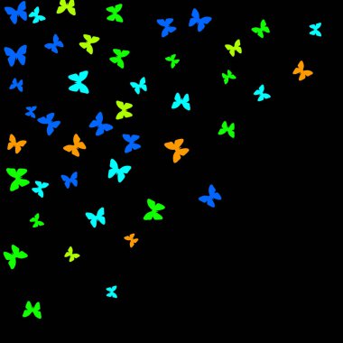 Renkli Kelebeklerle Yaz Arkaplanı. Basit Kadınsı Kart, Davetiye, Yazdırma Kalıbı. Güzel Kelebek Siluetleriyle Moda Dekorasyonu. Güve ile Vektör Arkaplanı