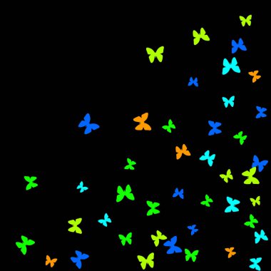 Renkli Kelebeklerle Yaz Arkaplanı. Basit Kadınsı Kart, Davetiye, Yazdırma Kalıbı. Güzel Kelebek Siluetleriyle Moda Dekorasyonu. Güve ile Vektör Arkaplanı