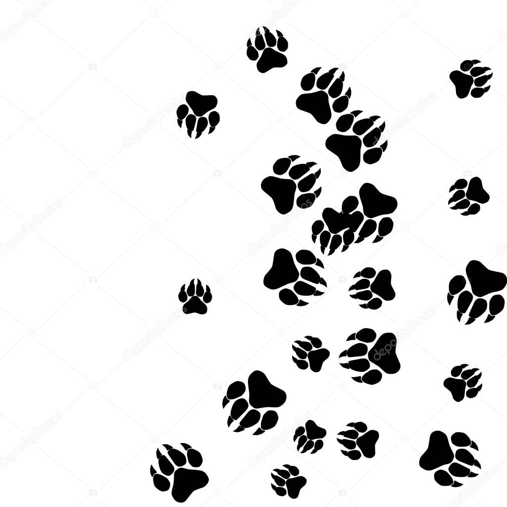 Monochrome Bear Footprints. Prints of Paws with Big Claws for Petshop Design or for Goods for Pets. 