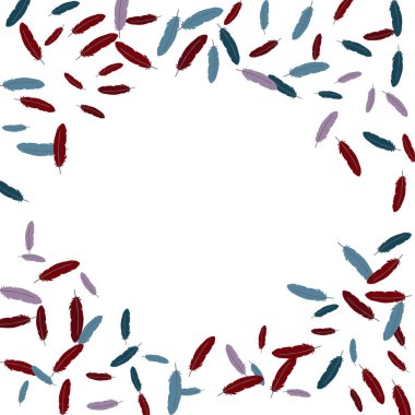 Renkli tüyler. Renkli tüylerin izleri Evcil Hayvanlar için Tasarım. Baskı, Logo ya da Poster için Basit Desen. Vektör Konfeti Arkaplanı